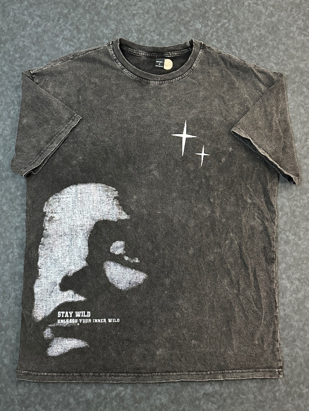 Manfinity Stay Wild Graphic Acid Wash T Shirt Size Mens Medium
